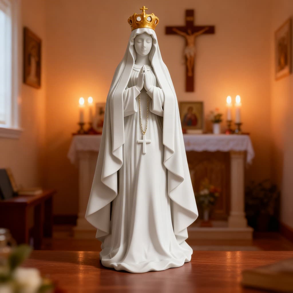 Estátua Nossa Senhora Orando - Branco c/ Dourado