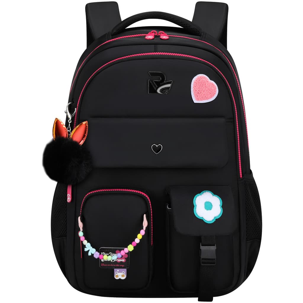 Mochila Escolar Feminina Grande Impermeável Leve com Pompom Alta Capacidade para Escola Passeio Viagem Dia a Dia