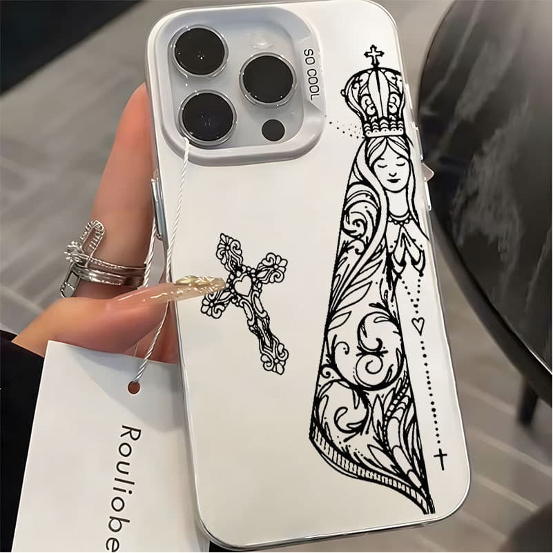 Nossa Senhora Com Cruz Fosco Capa Capa Para iPhone SE 7 8 14 15 16 Plus XS X XR 11 12 13 17 Air Pro Max Anti-Impacto