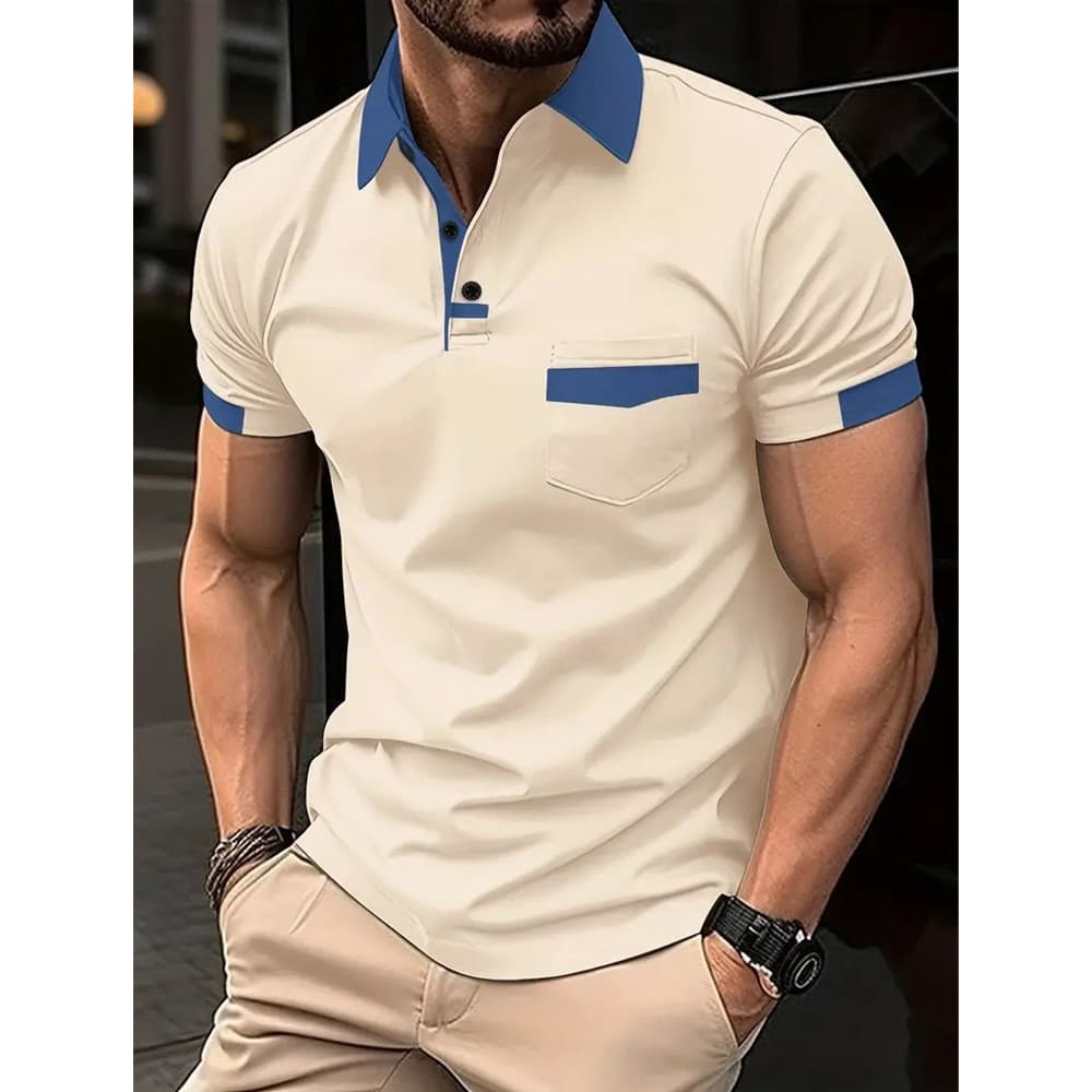 Camisa POLO Masculina Roupas Masculinas Verão Com Bolso Colorido Esportiva