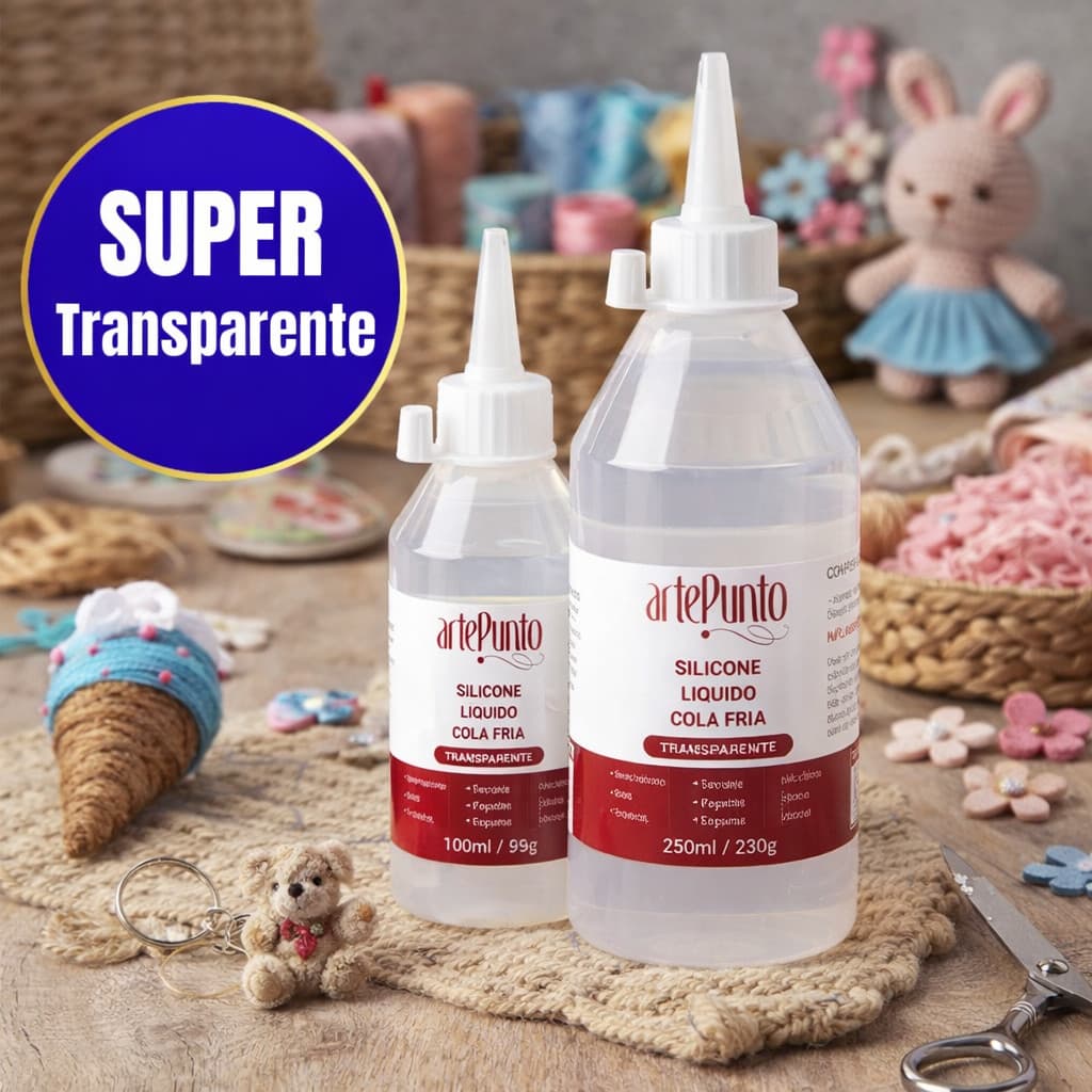 Cola Silicone Líquida Transparente ArtePunto | Alta Fixação, Secagem Rápida para Crochê, EVA e Artesanato