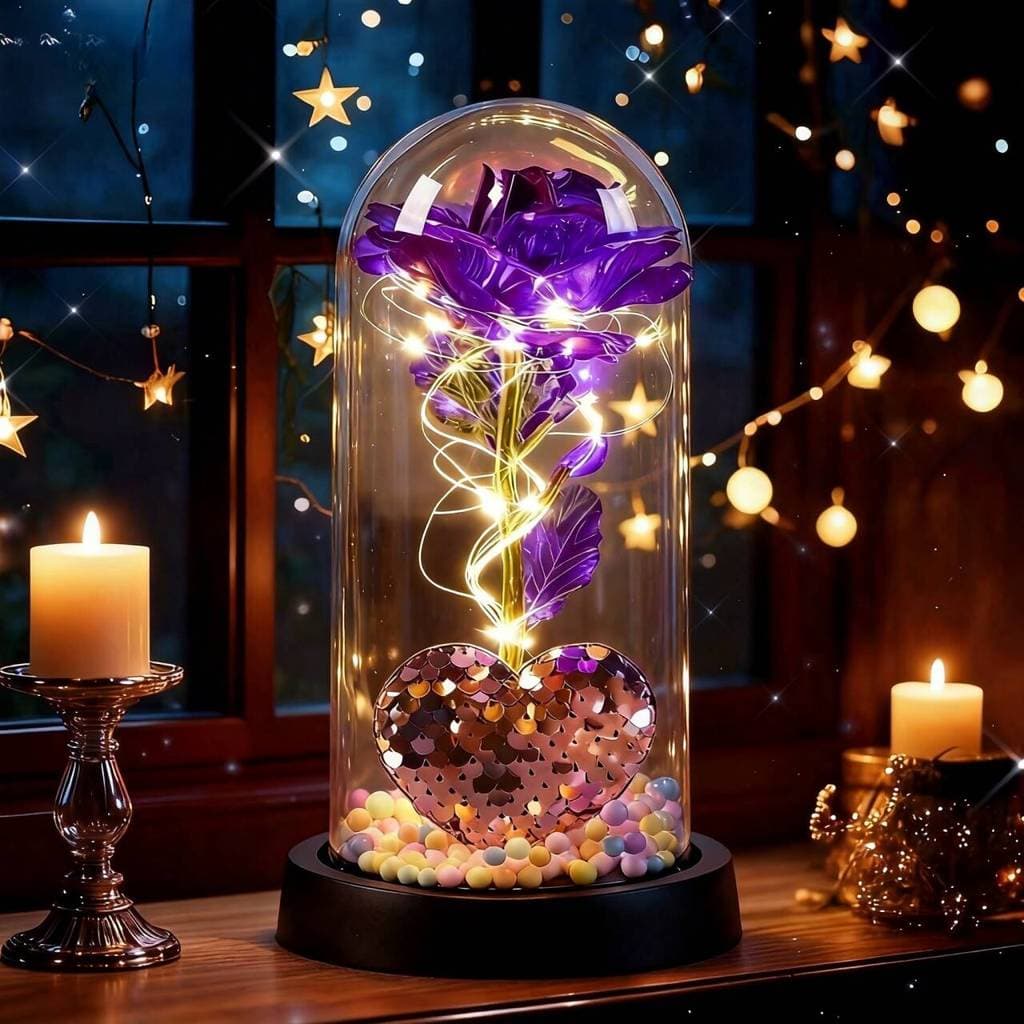 Rosa mágica com luz de LED - Flor decorativa eterna em cúpula de acrílico, presente de aniversário para namorada