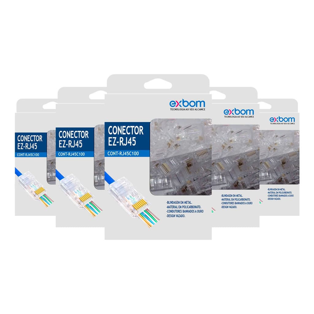 Combo Conector Vazado Cabo De Rede Rj45 Cat5e 500 Peças Pj