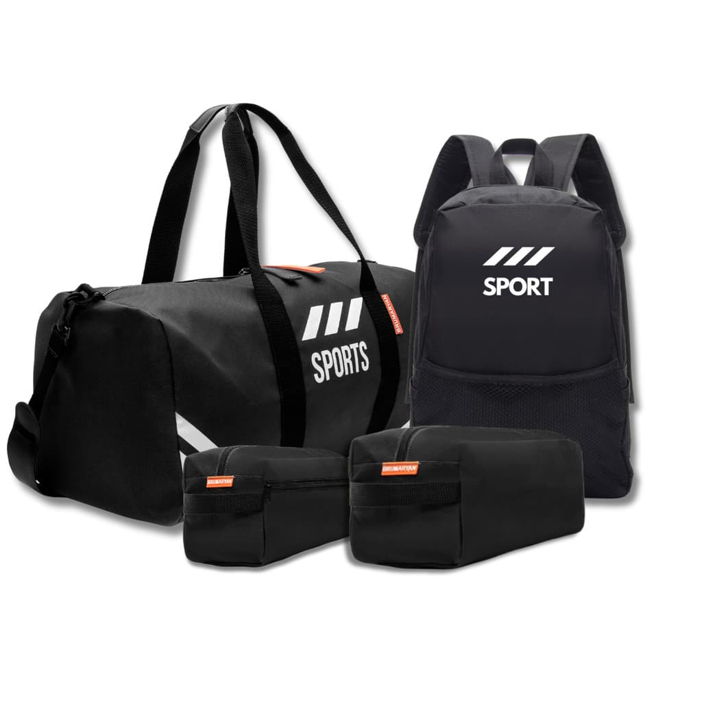 Kit Fitness 4 Peças Bolsa Esportiva Mochila e Duas Necessaire Impermeavel de Academia ou Viagem Alça de Mão Transversal