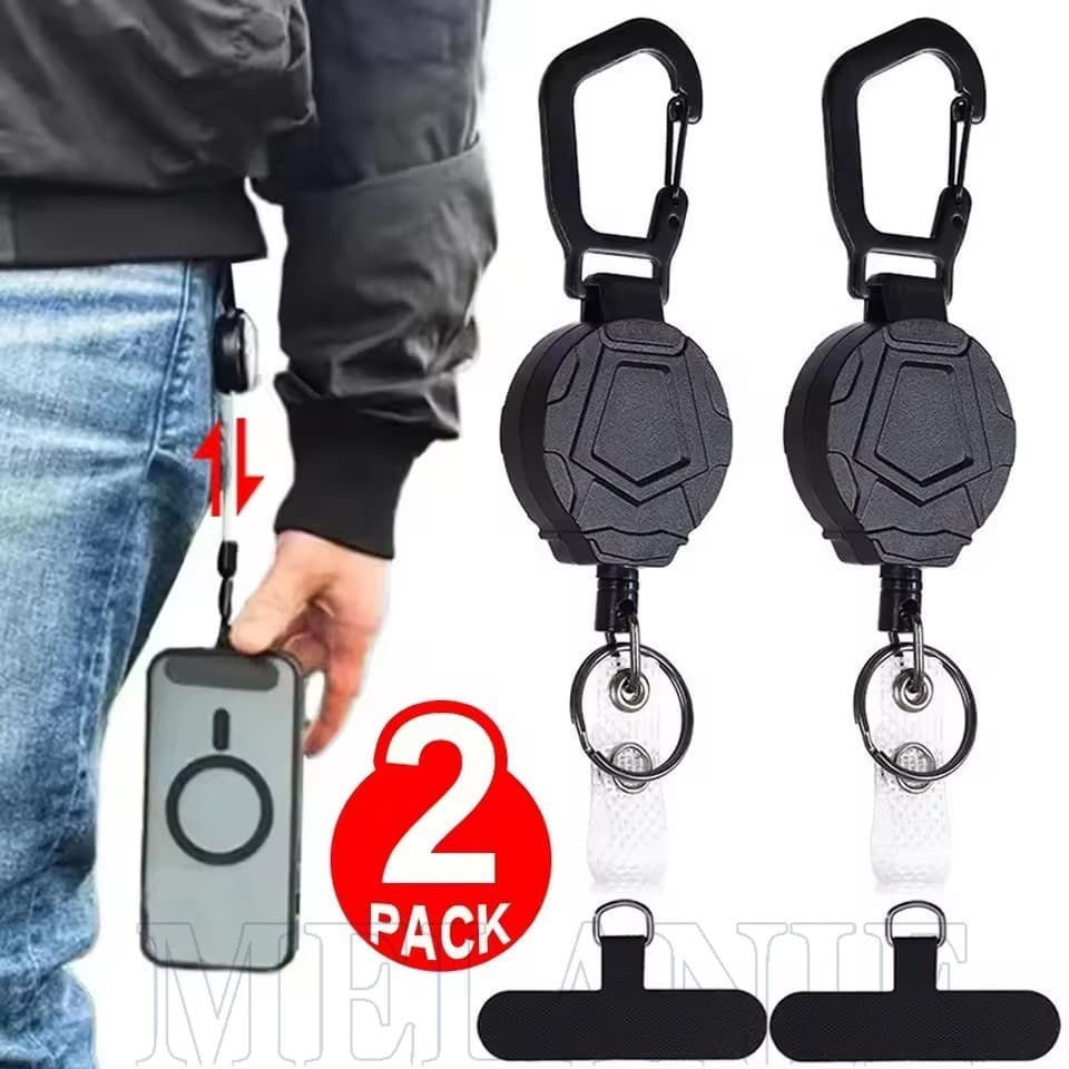 Chaveiro Retrátil De 2/1 Unidade-Porta-Crachá De Mosquetão Resistente-Alça De Cordão Para Celular De Viagem-Corda De Seg