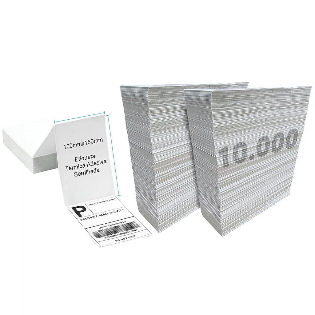 Etiqueta 10x15 cm Térmica Adesiva com Serrilha para Danfe e Envios Sem Ribbon 10.000 Etiquetas (2 Resmas com 5.000 cada)