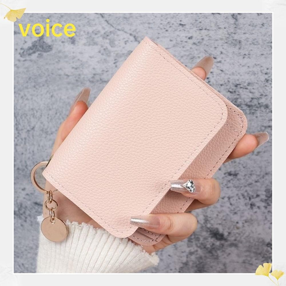 Porta-Cartões VOICE , Carteira Feminina De Couro PU Com Vários Slots , Curta Zíper , Bolsa De Moedas Bifold De Cor Sólid