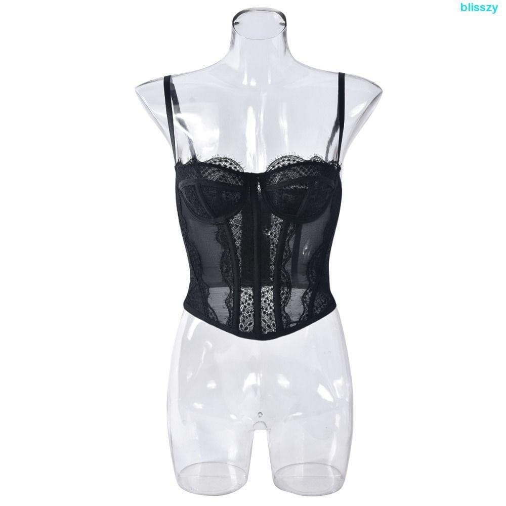 ISSZY Camisola De Renda , Espartilho Oco Fino Ajuste , Elástico Transparente Sem Mangas Streetwear Colheita Topos Senhor