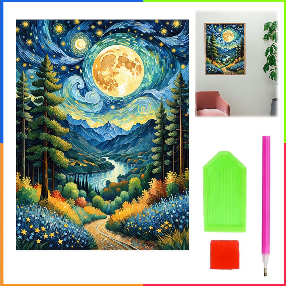 Forest Lake DIY Kit de pintura de diamante 40x30cm Pintura para casa Pintura de diamante de paisagem