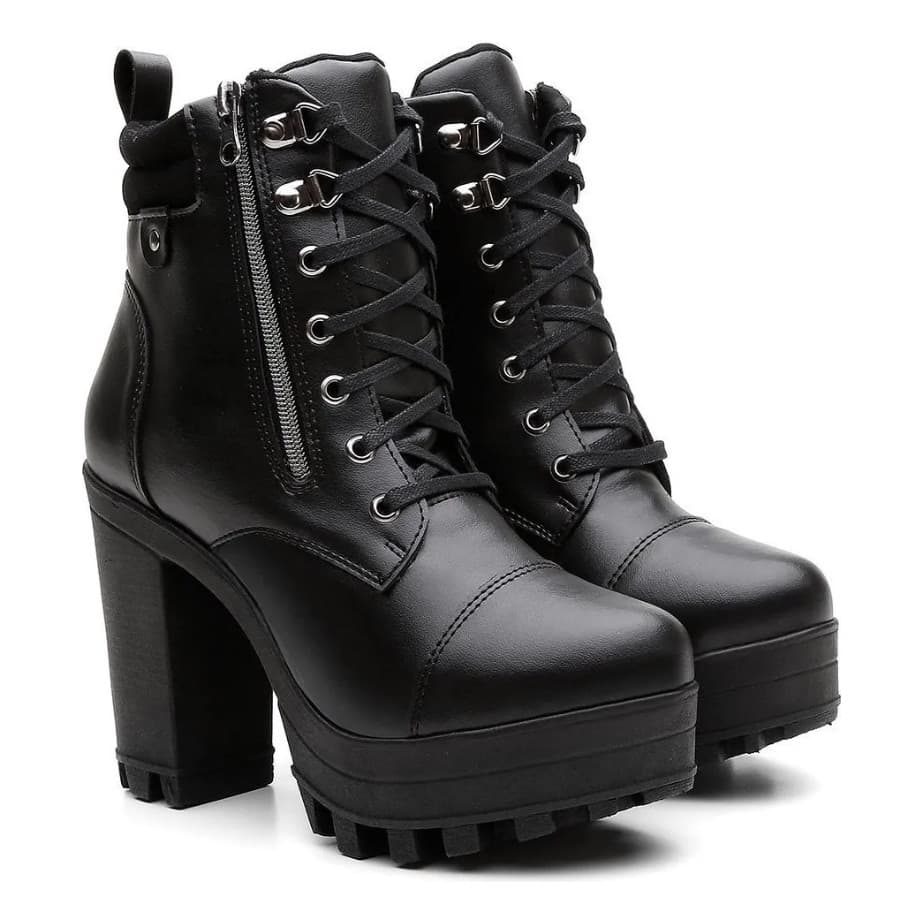 Coturno Tratorado Feminino Coturno Cano Curto com Salto Alto Moderno Bota Macia