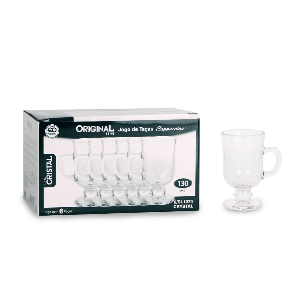 Jogo 6 Taças Cappuccino 130ml Vidro Transparente caneca