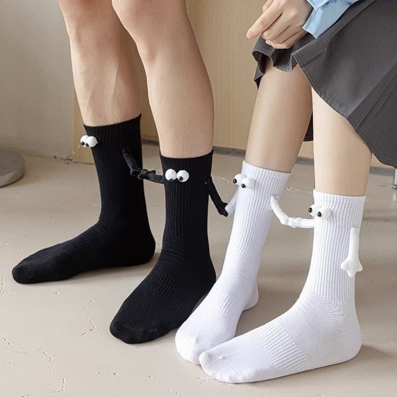 Harajuku estilo meias de algodão casal aperto magnético preto branco unissex longo 3VXG