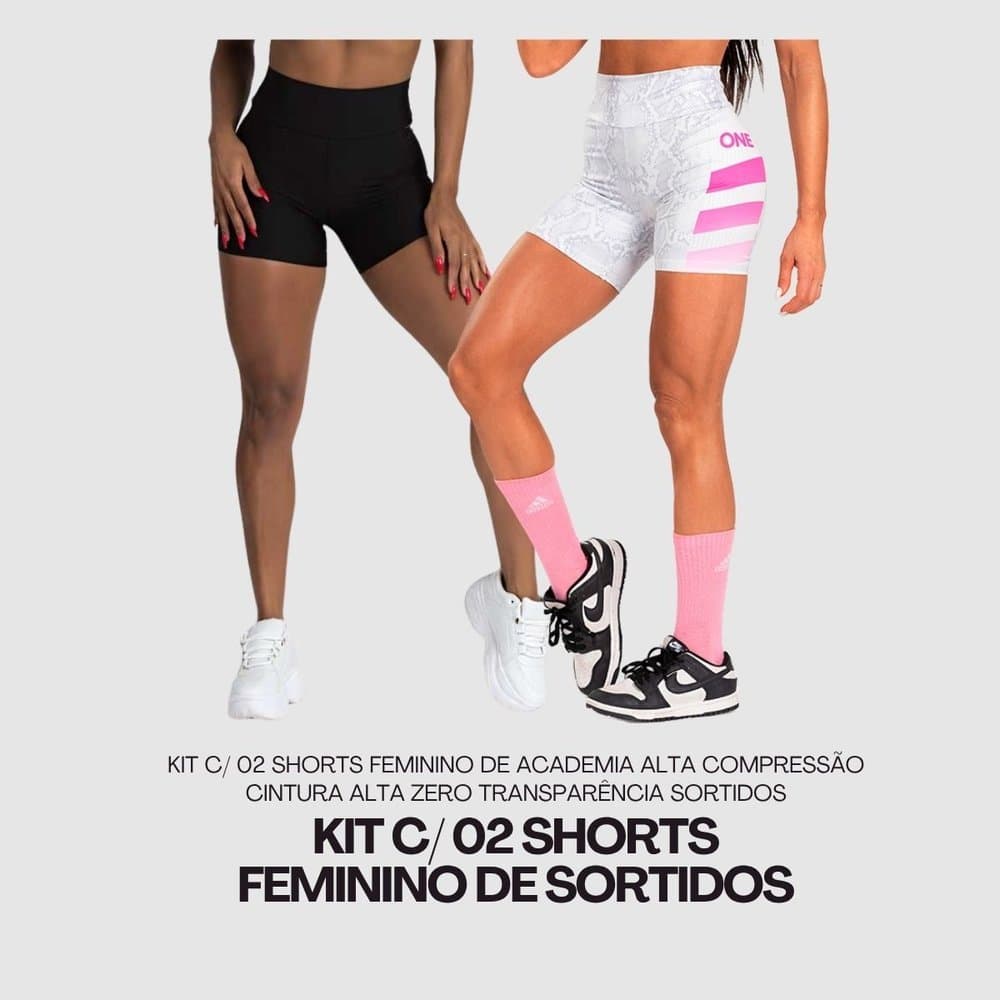 Kit C/ 02 Shorts Feminino de Academia Blackout Alta Compressão Cintura Alta Zero transparência