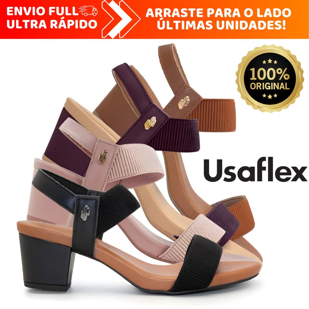 Sandália Feminina Usaflex Massageadora Calce Fácil 100% Couro Legítimo