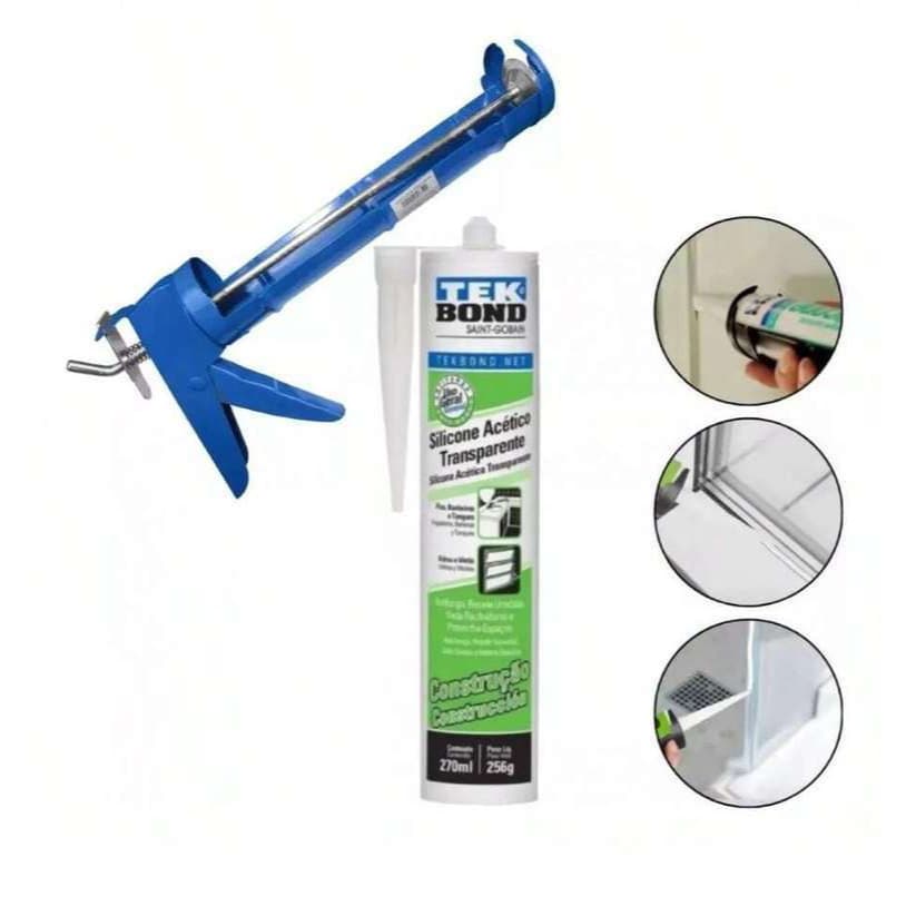 Aplicador De Silicone Fechado Starfer + 1 Tubo Cola Silicone Acético Veda Pia Box Incolor Tekbond 🛒