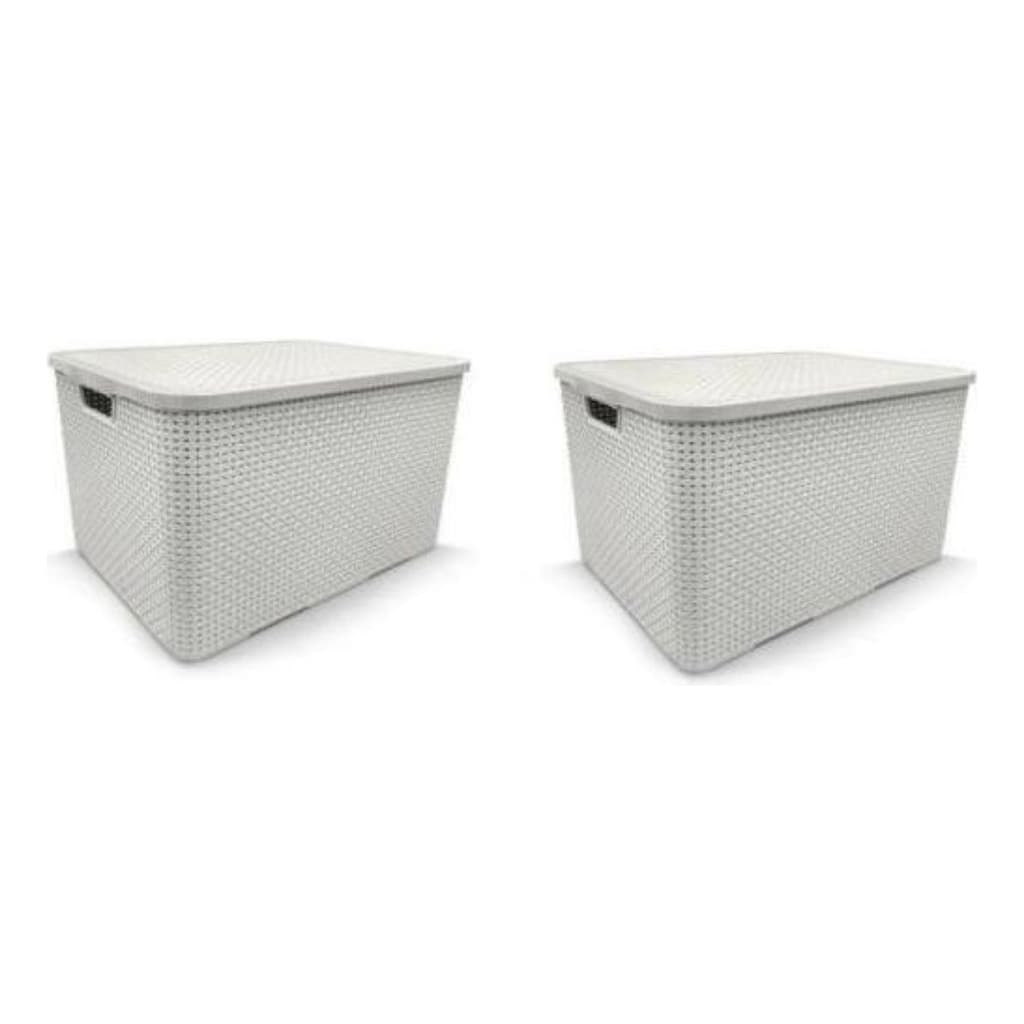 2 Caixas Rattan 70 Litros Grande Com Tampa Organizadora Grande