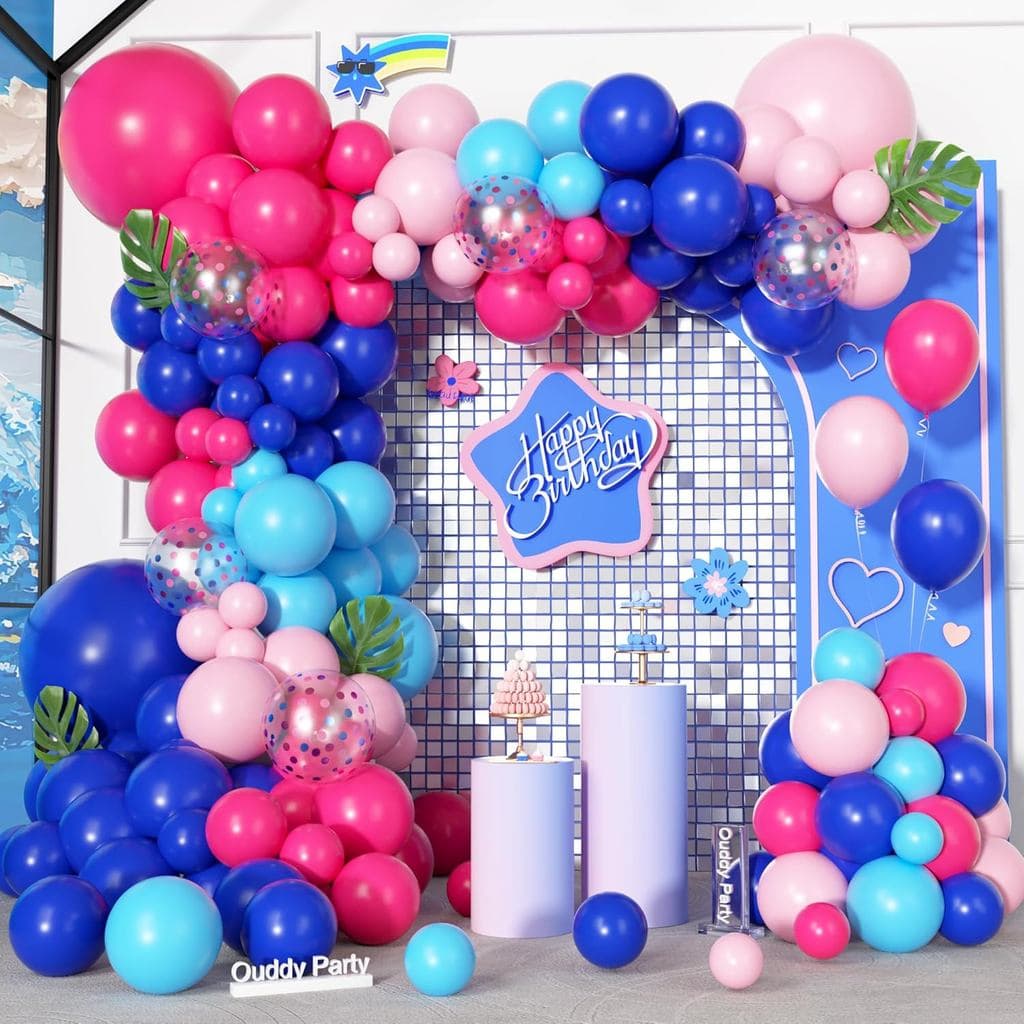 Kit 166 Bexigas Rosa e Azul com Confete Guirlanda para Chá de Bebê e Festas