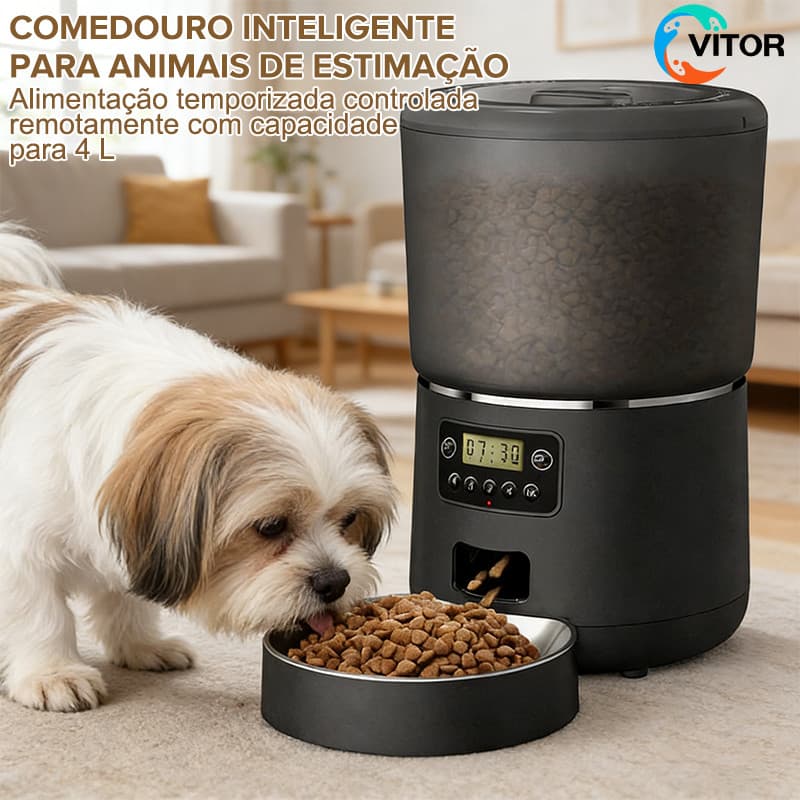 Alimentador Pet para Cães 4L Inteligente Automático Wi-Fi APP, Tigela de Aço Inoxidável