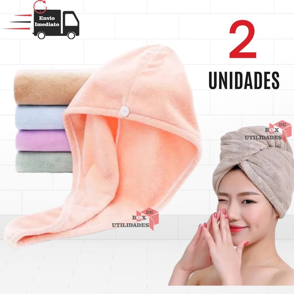02 Touca Toalha Banho Tecido para Secagem Rápida dos Cabelos