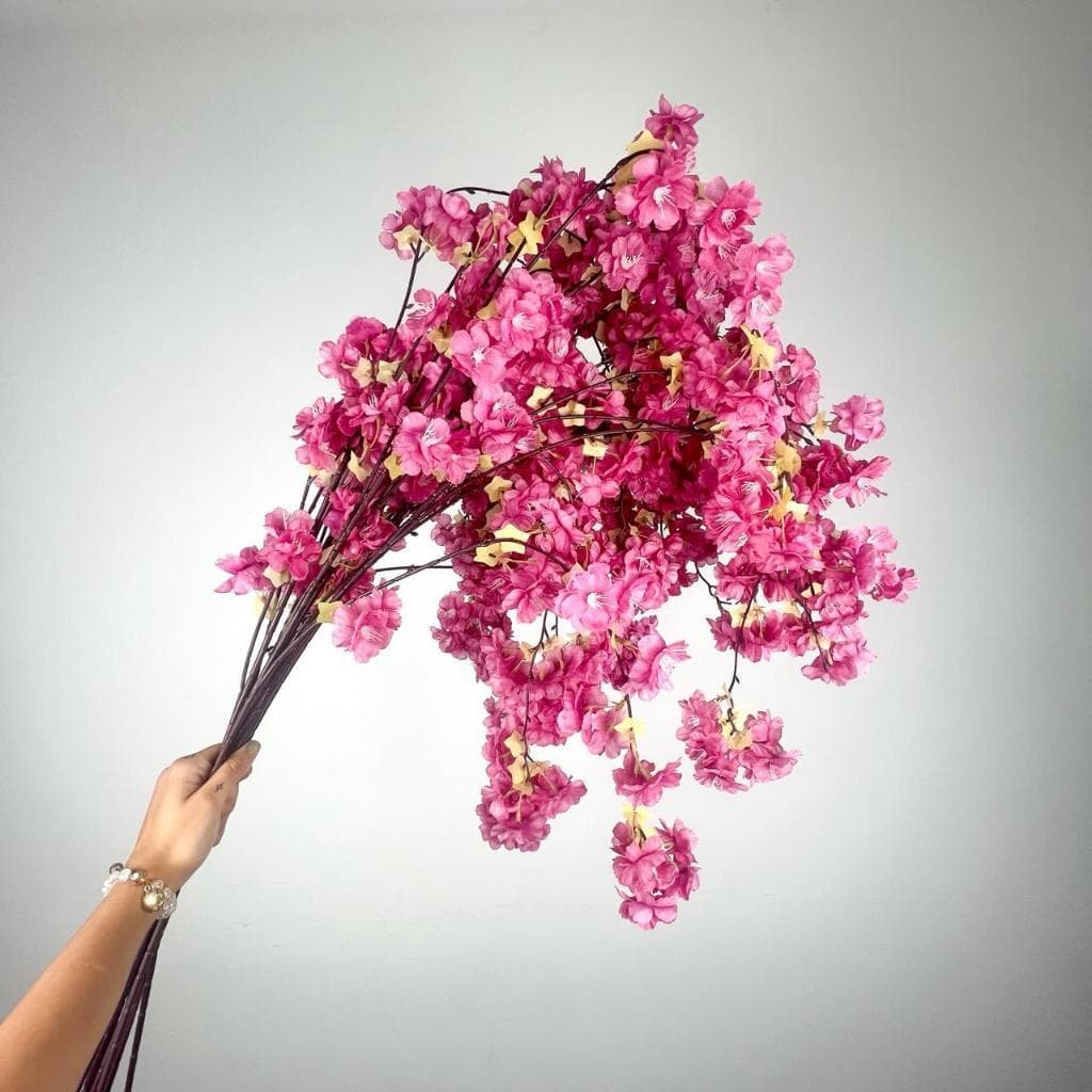 Flores Galho de Cerejeira Rosa Pessegueiro Artificial Para Enfeite Decoração- A-506 ROSA PINK