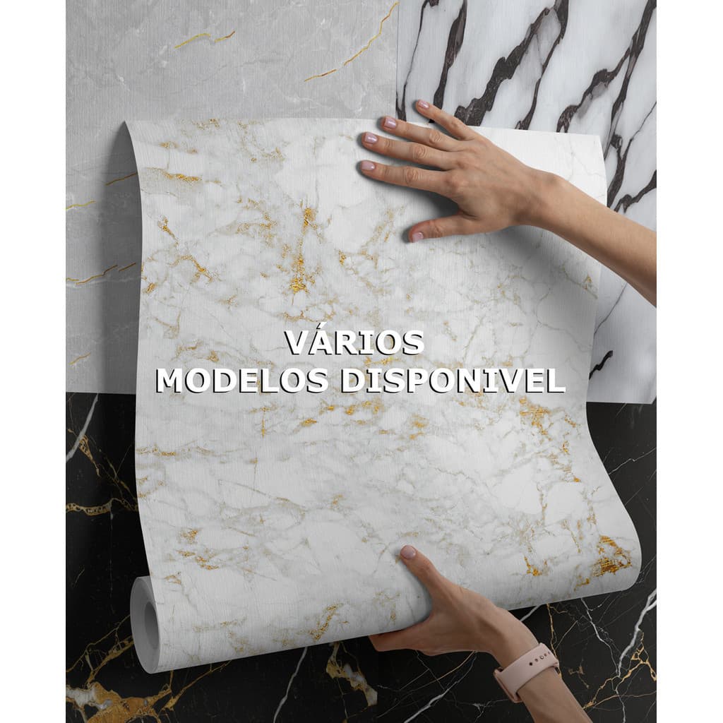 Papel De Parede 1 Até 6 metros Autoadesivo Mármore Gold Preto e Branco Decorativo Sala Quarto