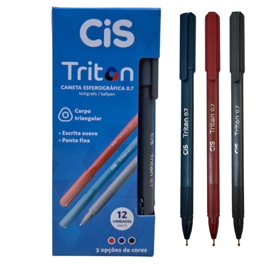 Caneta Esferográfica 0.7mm Cis TRITON Caixa com 12 Unidades
