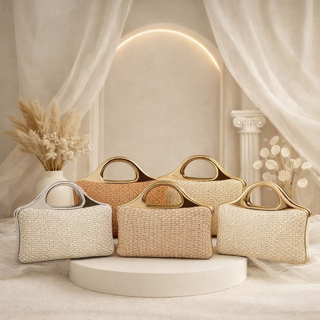 Bolsa Cluct  Feminina Luxo Palha Estruturada com Alça Dourada – Elegante e Moderna
