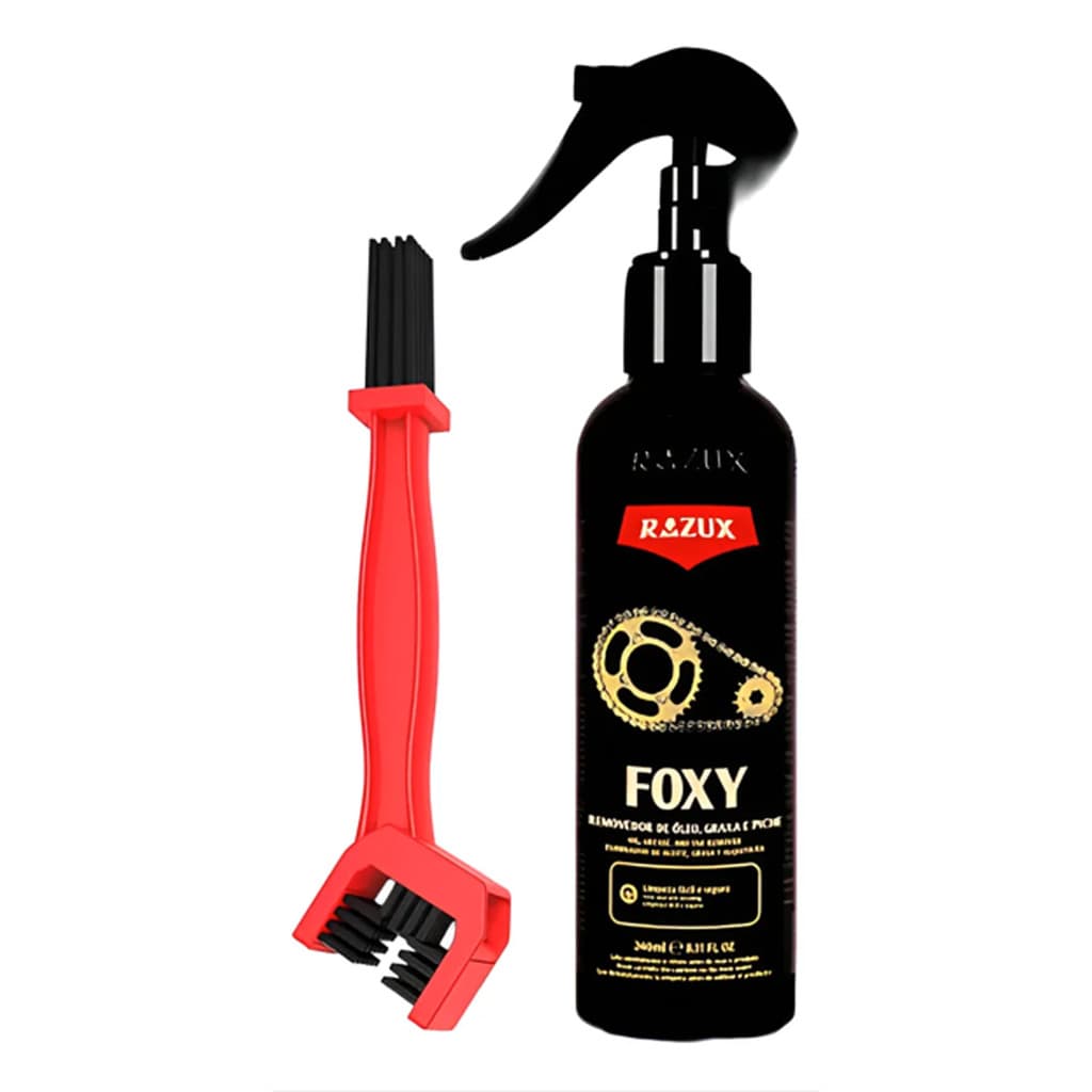 Removedor De Oleo e Graxa 240ml Foxy + Corrente Moto Razux