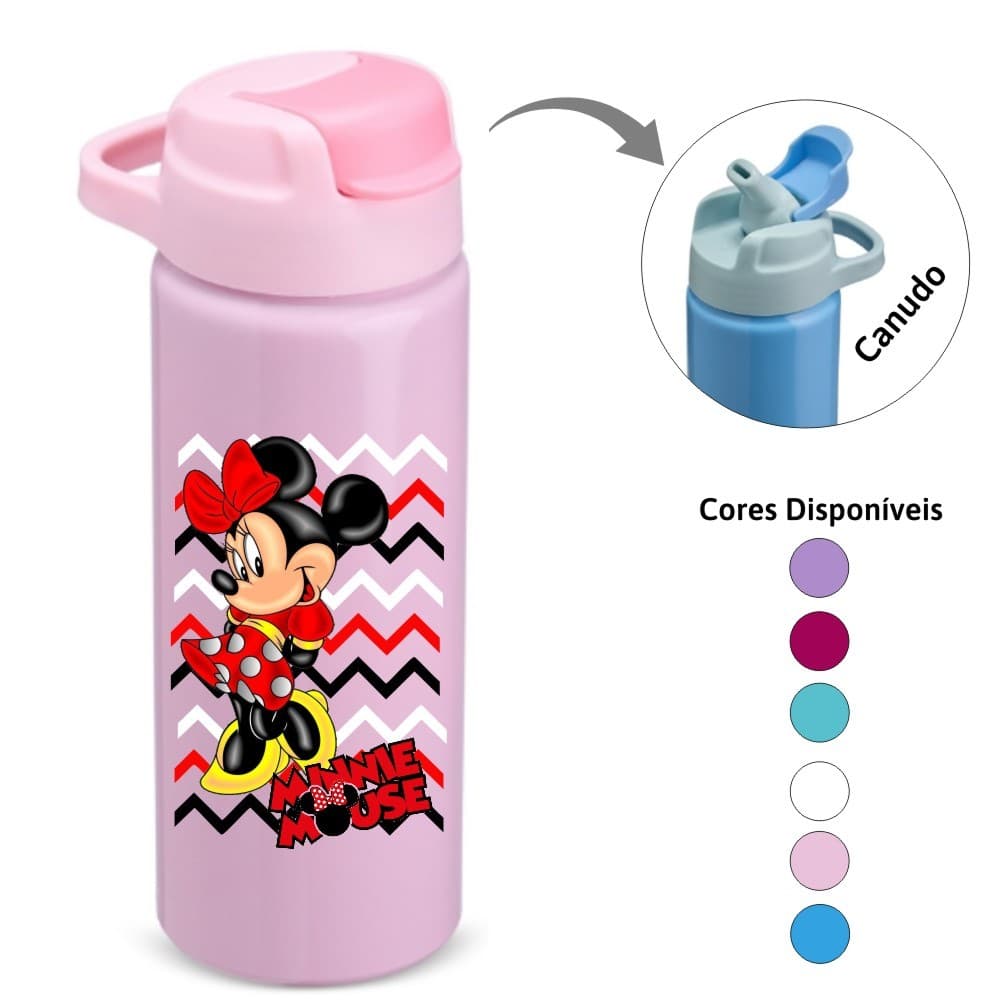 Squeeze Aluminio com Canudo 600 ML ideal para Hidratação Escolar Minnie
