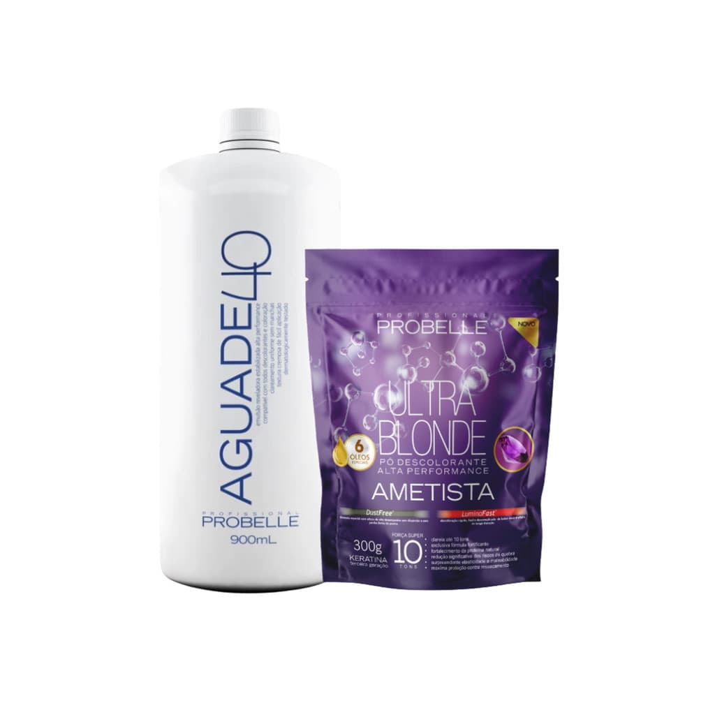 kit Pó Descolorante Ametista Ultra Blond 300g + Água oxigenada Cremosa 40 vol 900ml