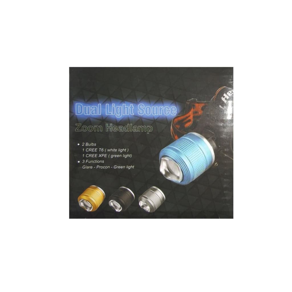 Lanterna de Cabeça Dual Light Source com Zoom – LED Branco e Verde