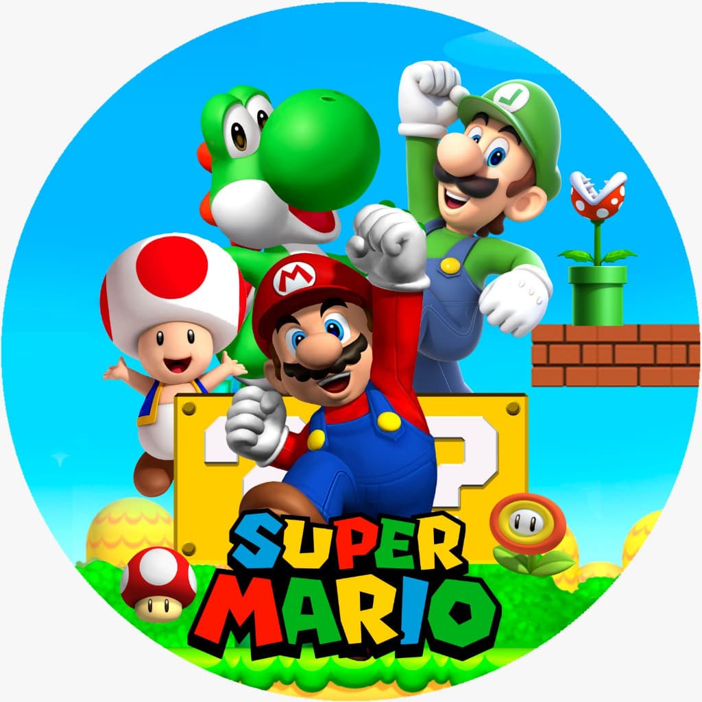 Capa Painel Decorativo Mario Game Redondo Tecido Com Elástico 50cm Ou 150cm