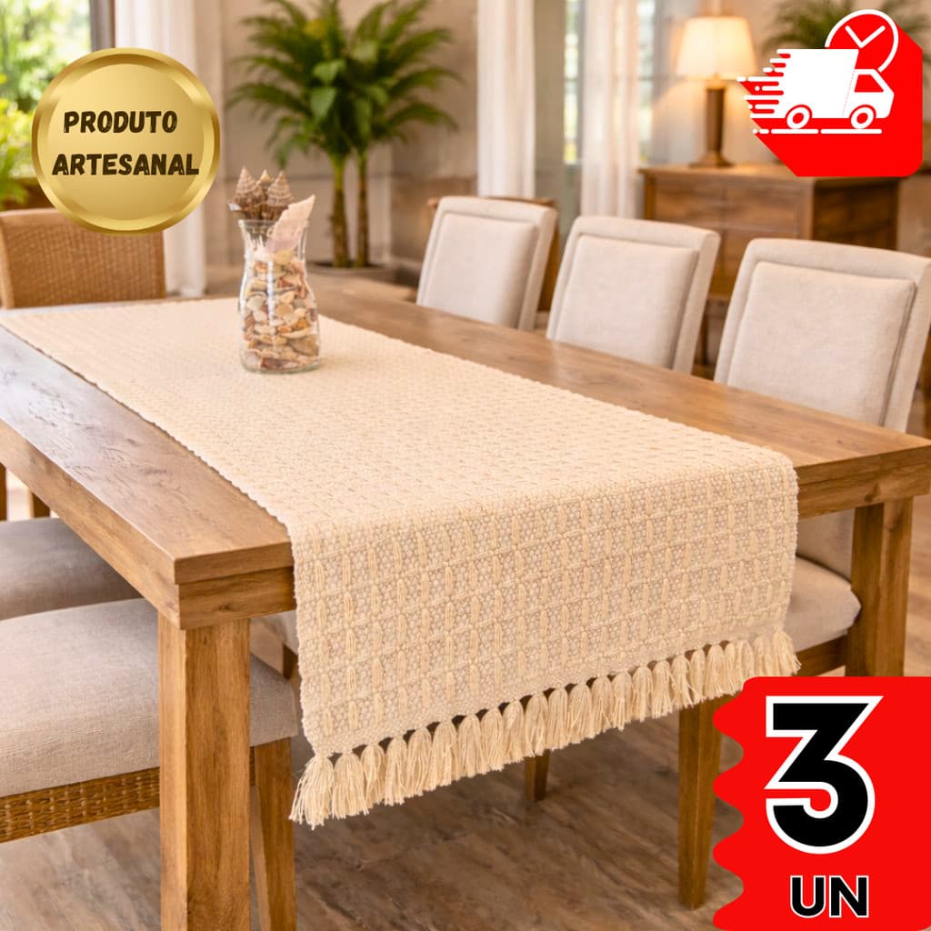 Centro de Mesa 1/3 Cru Mesa Posta -  Algodão Premium Boho Tear Manual Decoração Moderna e Elegante .