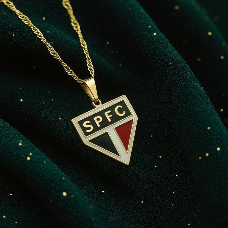 Colar SPFC Folheado Com Pingente Escudo São Paulo Futebol Clube | Corrente Masculina e Feminina | Presente Torcedor