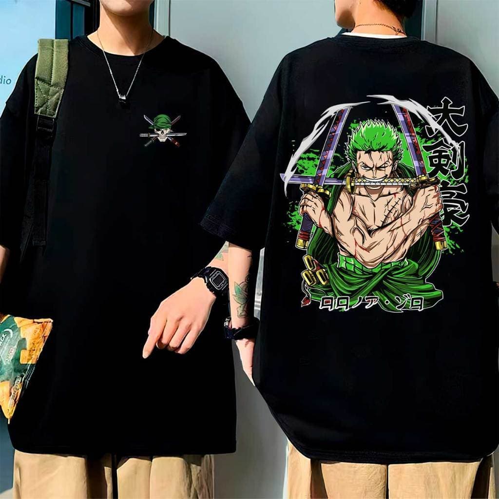 Camiseta Oversized Anime Estampada Zoro Mar Pirata One Piece Unissex Algodão