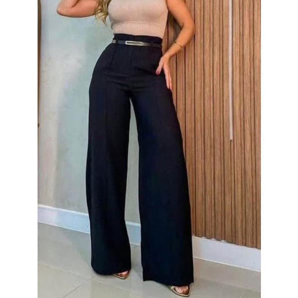 Calça Feminina Social Alfaiataria Pantalona Cintura Alta Moderna Estilo Premium