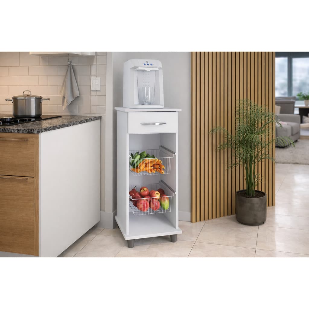 Fruteira Régia com 2 Cestos Metálicos e 1 Gaveta Compacta e Moderna