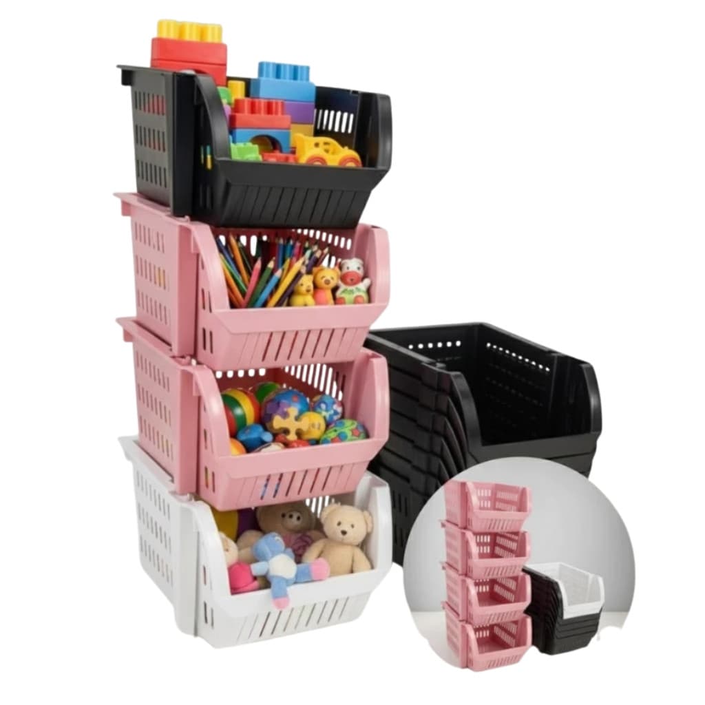 10 Cesto Caixa Bin Empilhável Preto Branco Rosa Organizador Expositor Limpeza Loja Plástico 13x25cm