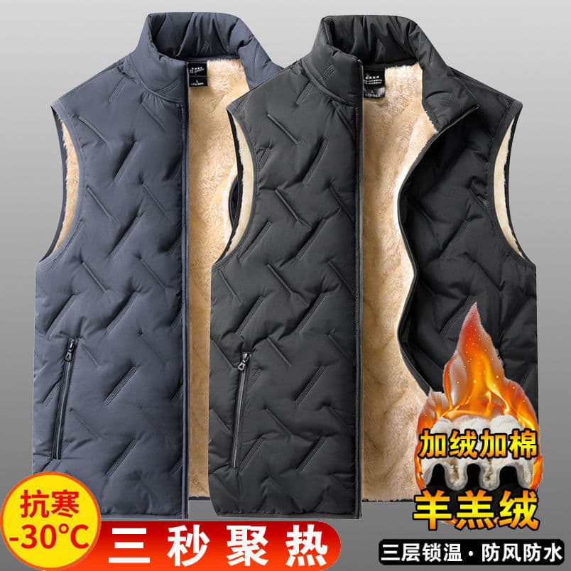 Colete masculino gola alta Casual roupa interior exterior cordeiro velo colete térmico masculino outono inverno forro de
