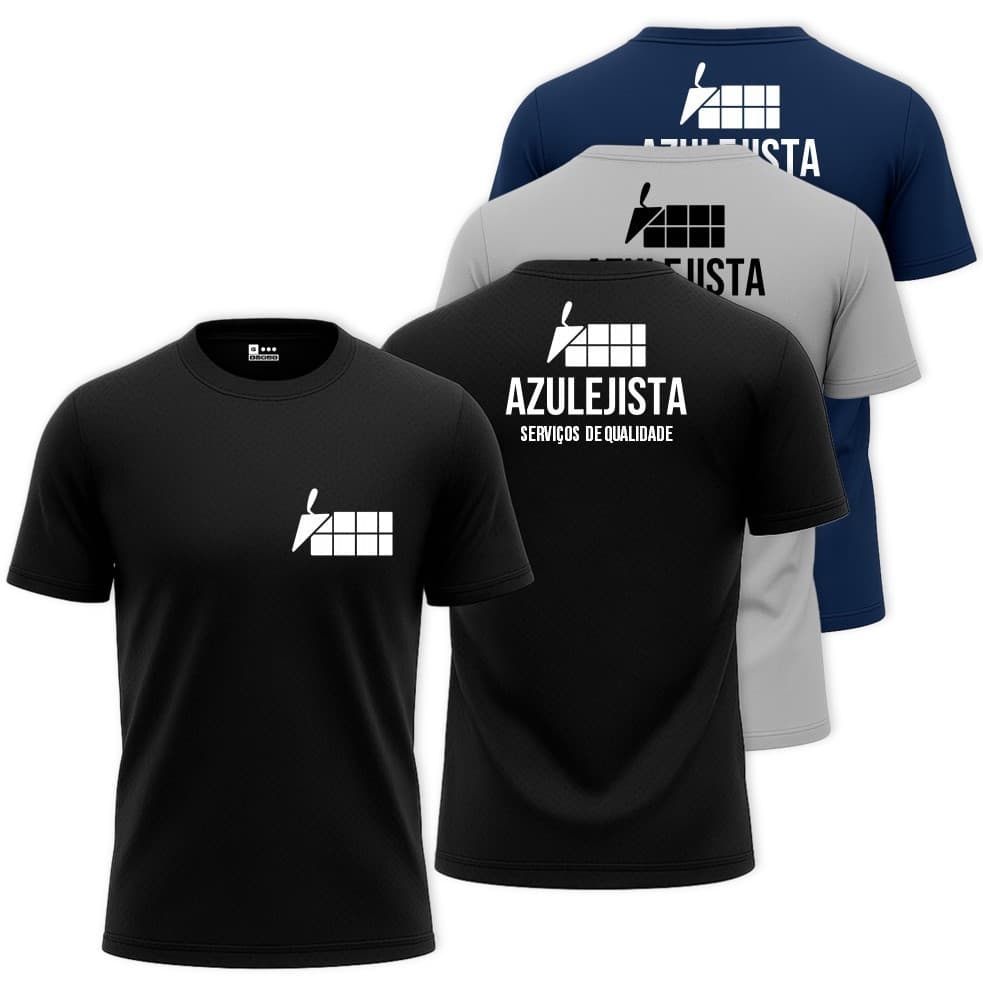 Kit com 3 Camisas Camisetas Masculinas AZULEJISTA REVESTIMENTOS E PISOS  Uniforme Profissão Blusa Dry Fit
