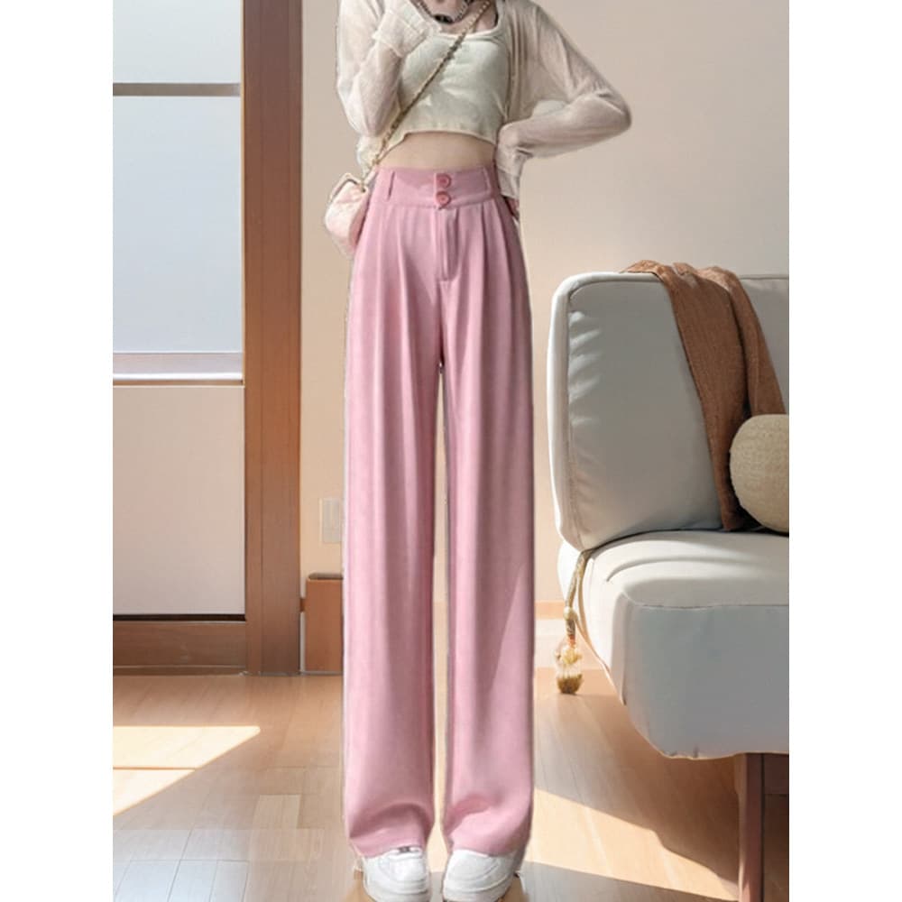 Branco high-End gelo seda calças de perna larga feminino verão fino cintura alta Drape calças legais casuais calças de t