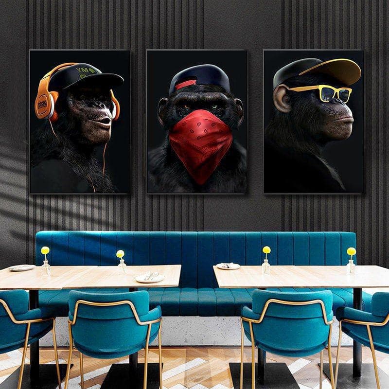 Quadros Decorativos Macacos Divertidos Comédia Sala Quarto Escritorio Hall 3 Peças