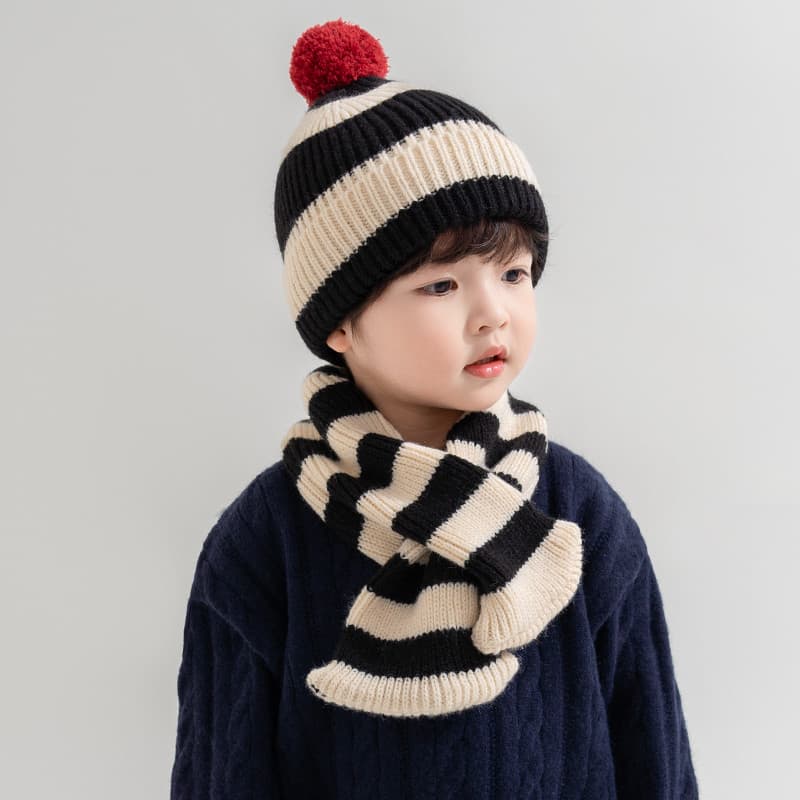 Crianças chapéu cachecol conjunto outono inverno meninos meninas chapéu de malha chapéu de lã listrado chapéu quente pul