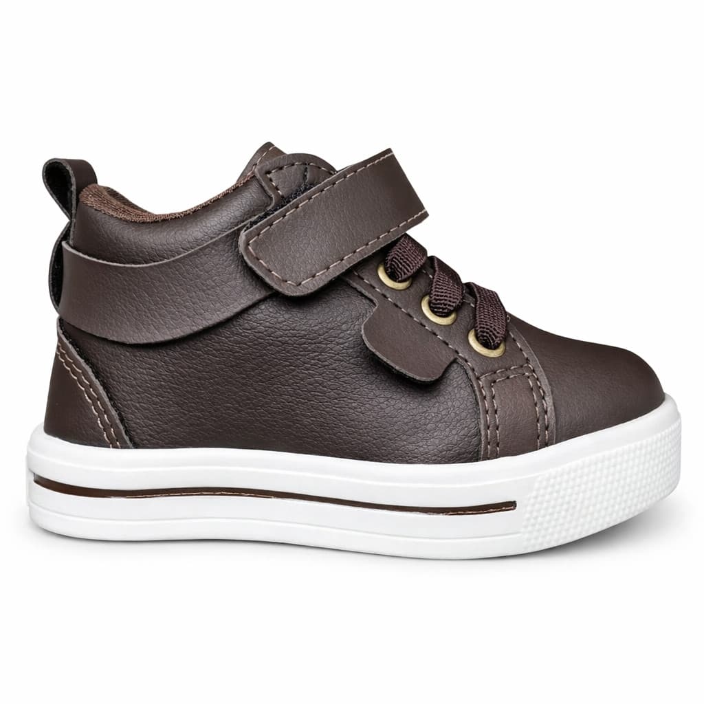 Tênis Bebê Marrom Cano Alto Com Velcro Confortável Antiderrapante Infantil Masculino Casual