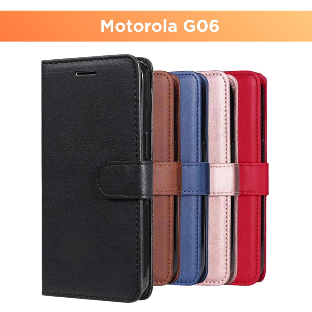 Kit Capa Carteira P/ Motorola Moto G06 - Couro Sintético Case Capinha e Película 3D Vidro/Hidrogel