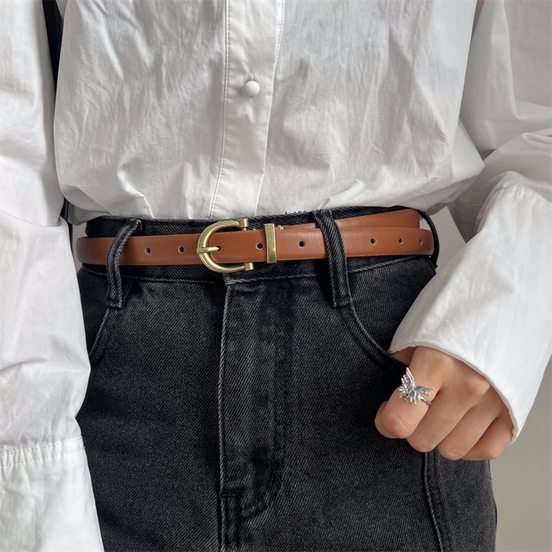 Auto-recomendado Super fácil de combinar preto pequeno cinto simples fino Retro ouro Jeans cinto ins estilo coreano femi