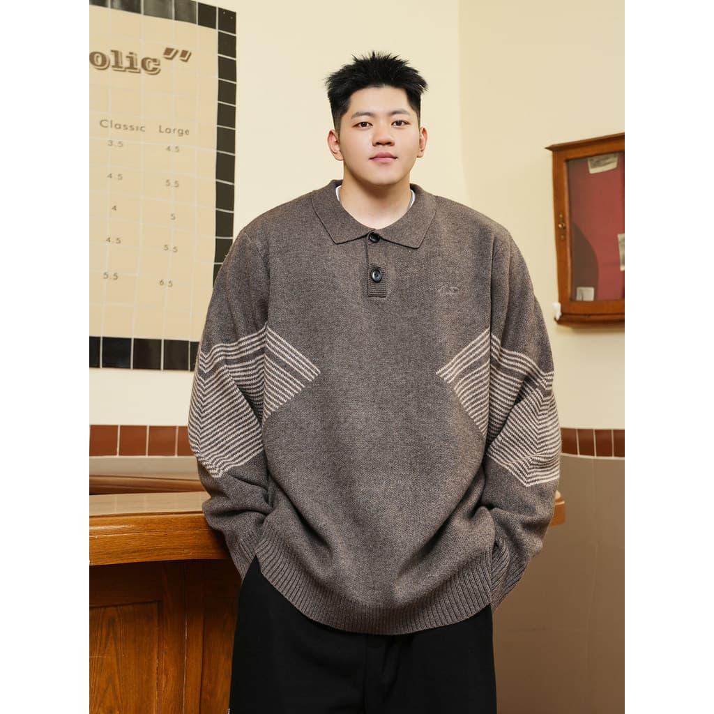 THE PANG Street Wear Plus Size Masculino Wear 2025 Inverno Gordo Solto Costura Pulôver Suéter Masculino Lapela