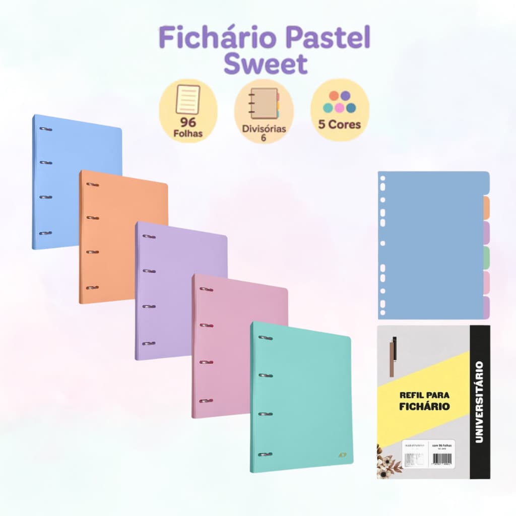 Fichario Argolado Sweet com Bloco 96 fls e 6 Divisorias ACP