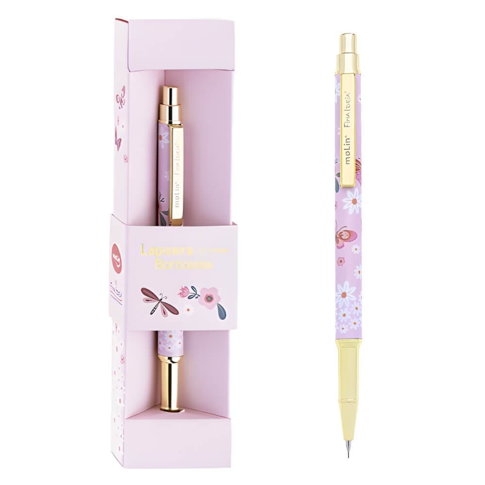 Lapiseira Metálica 0.7 mm Borboletas e Flor Presente Mulher Elegante | MOLIN