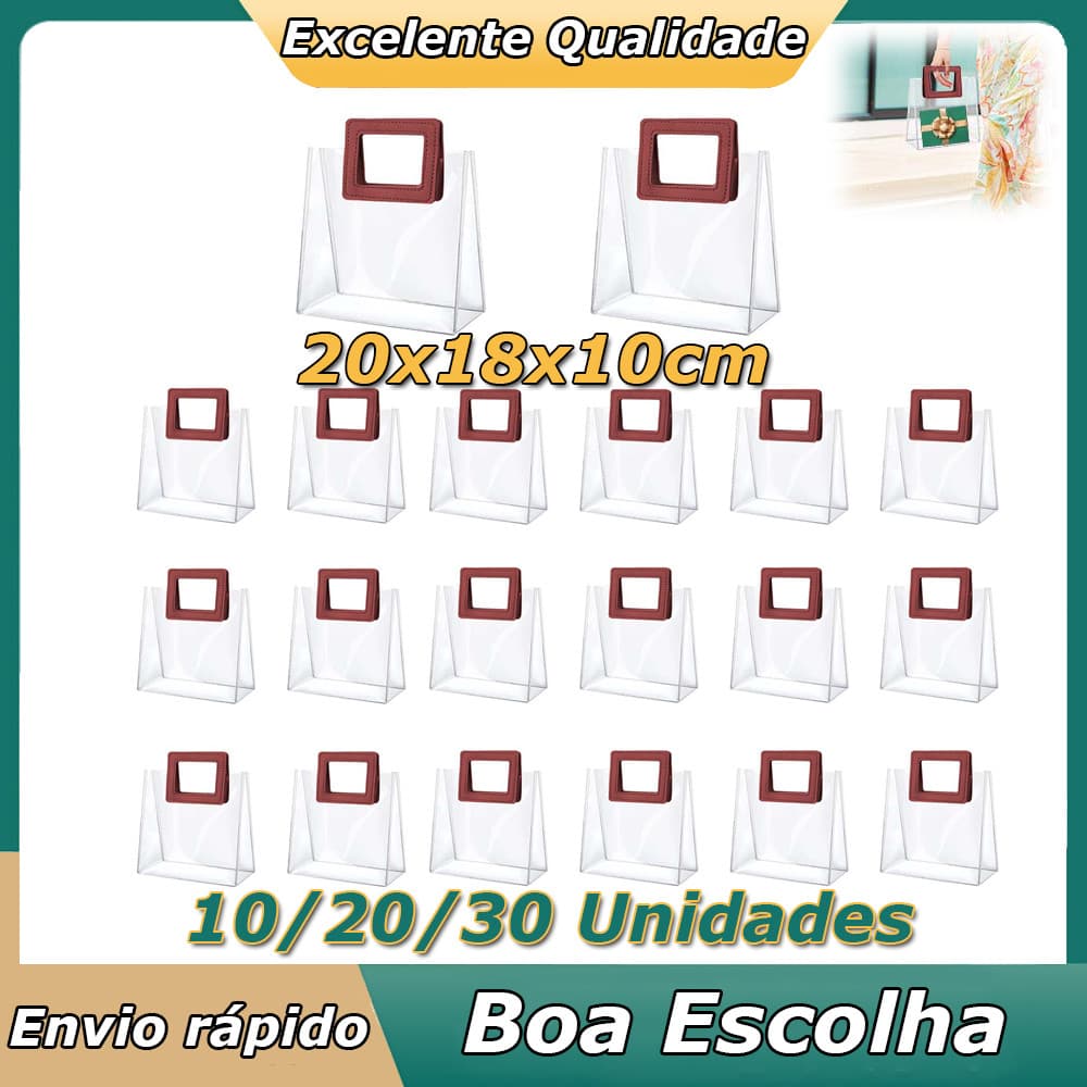 Conjunto de 10/20/30 peças 20x18x10cm Saco de transporte transparente Vermelho Com alças quadradas